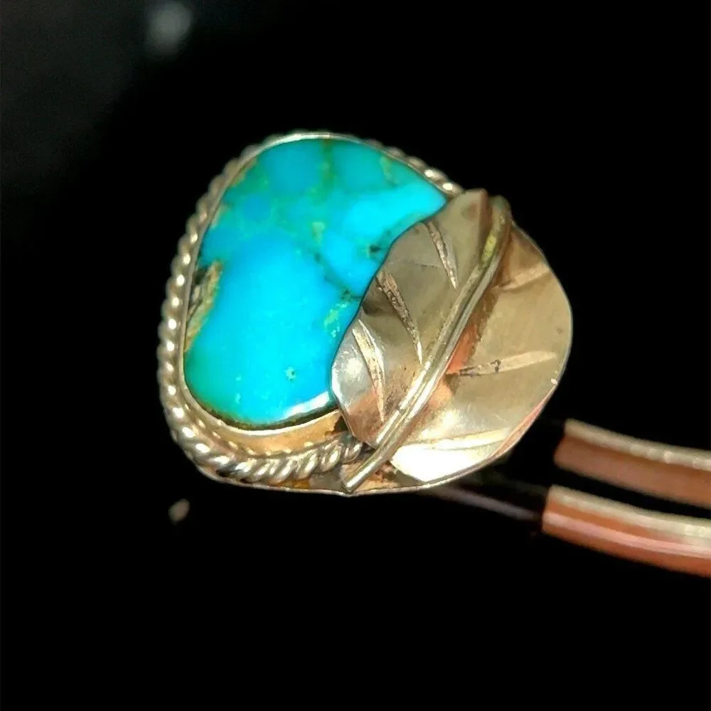 Ladies Antique Silver Turquoise Leaf Ring‎